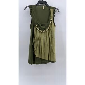 M+P+E Women's Green Scoop-Neck Ball Detail Ruffle Tank Top SZ M